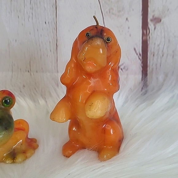 Vintage 70s Pair of Rainbow Wax Animal Candles Candle Frog Dog Spaniel Puppy - Picture 5 of 17